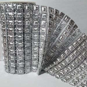 Rhinestone Mesh Ribbon Silver Squares